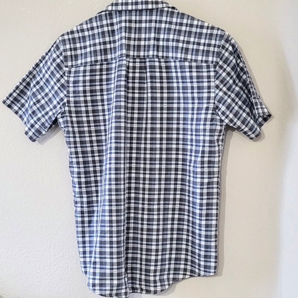 CLASSIC FIT White/ Gray/ Blue Checkered  Dress Shirt - Picture 3 of 4
